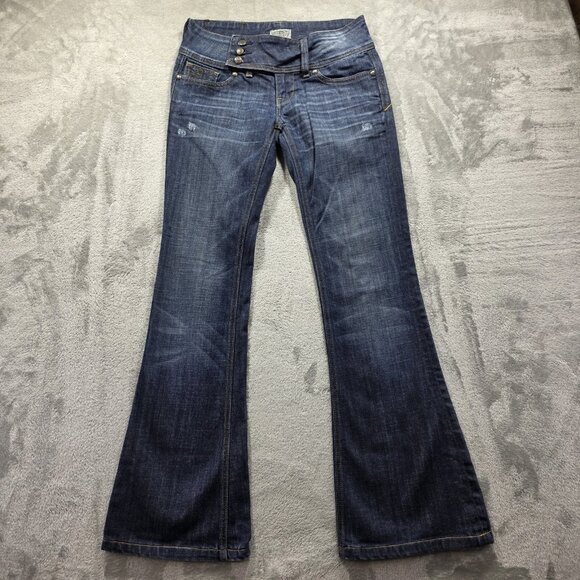 Re Rock Express Jeans Womens 2 Flare Stretch Distressed Denim Los Angeles Y2K - Picture 1 of 12